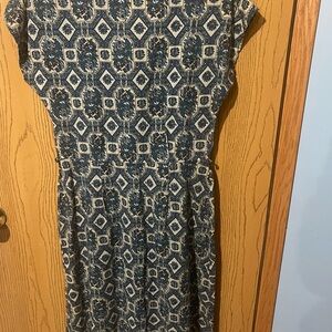 Elegant Blue Patterned Midi Dress